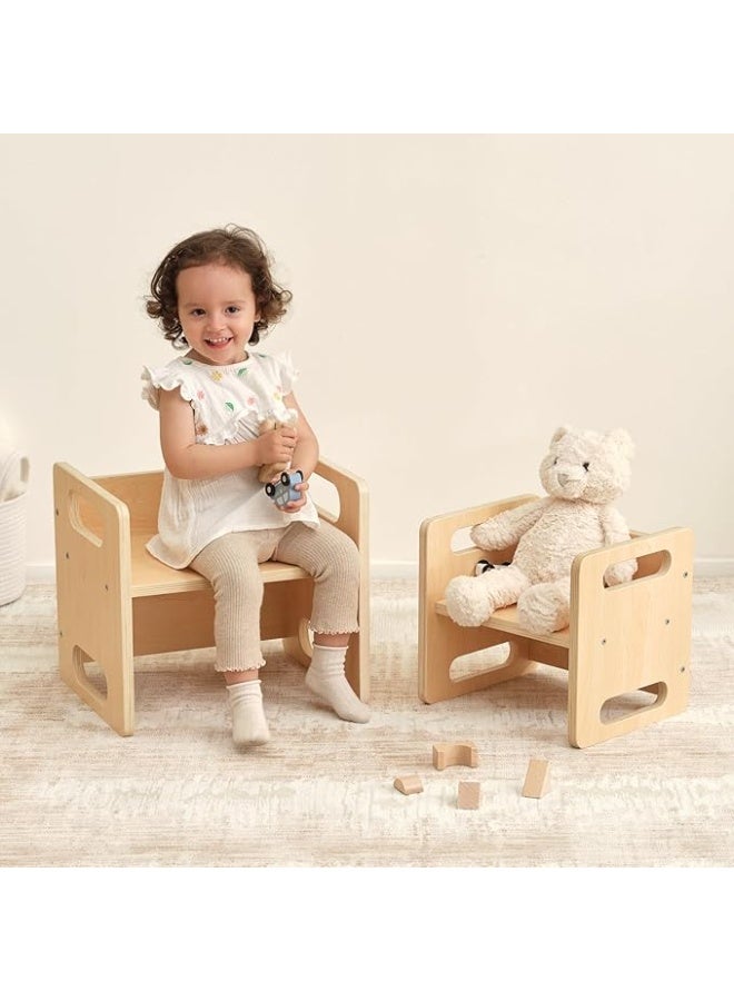 Tooky Toy Montessori Weaning Table and Chair Set, Kids Activity Table and Chair Set with Fence for Read, Play Toys, Snack Time, Step Stool, 1-3 Year Old Kids Montessori Furniture - Image 5